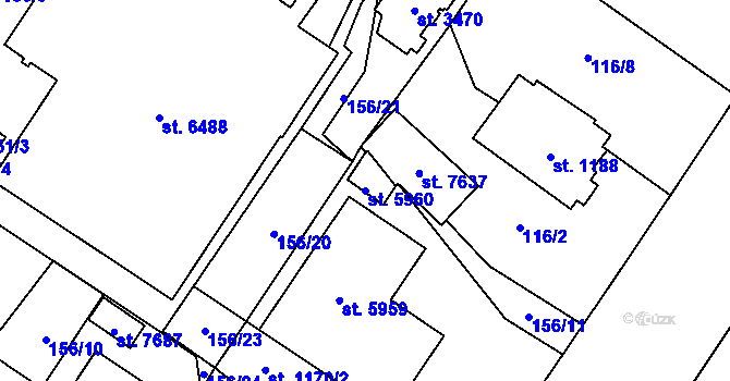 Parcela st. 5960 v KÚ Cheb, Katastrální mapa