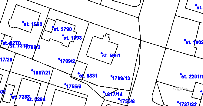 Parcela st. 5961 v KÚ Cheb, Katastrální mapa