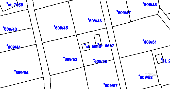 Parcela st. 5993 v KÚ Cheb, Katastrální mapa