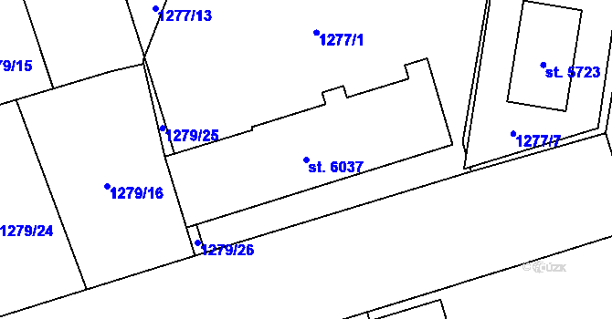 Parcela st. 6037 v KÚ Cheb, Katastrální mapa