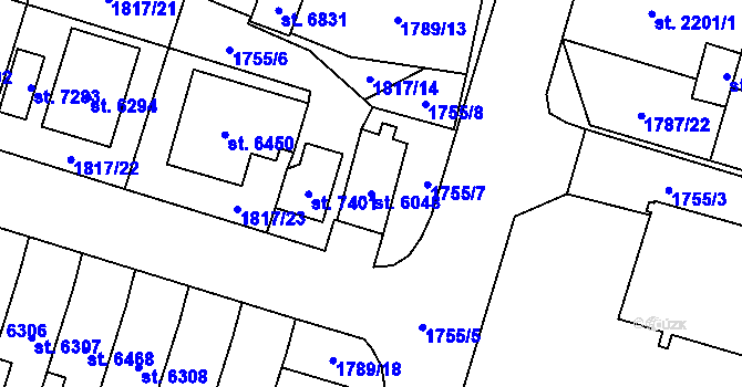 Parcela st. 6048 v KÚ Cheb, Katastrální mapa