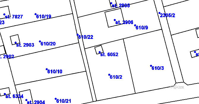 Parcela st. 6052 v KÚ Cheb, Katastrální mapa