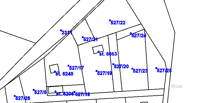 Parcela st. 6053 v KÚ Cheb, Katastrální mapa