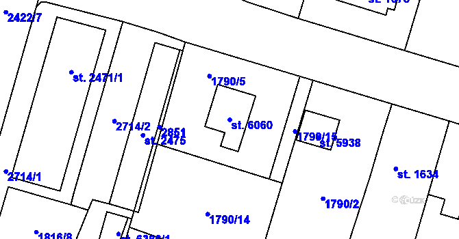 Parcela st. 6060 v KÚ Cheb, Katastrální mapa
