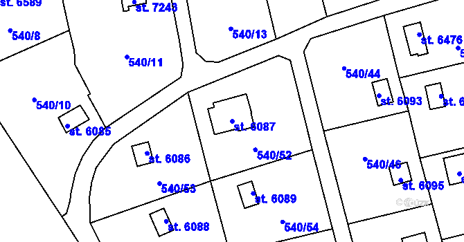 Parcela st. 6087 v KÚ Cheb, Katastrální mapa