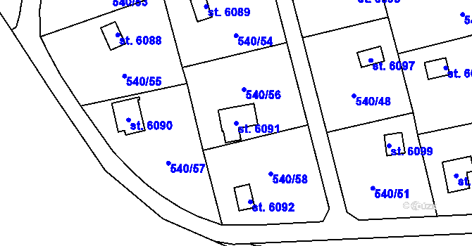 Parcela st. 6091 v KÚ Cheb, Katastrální mapa