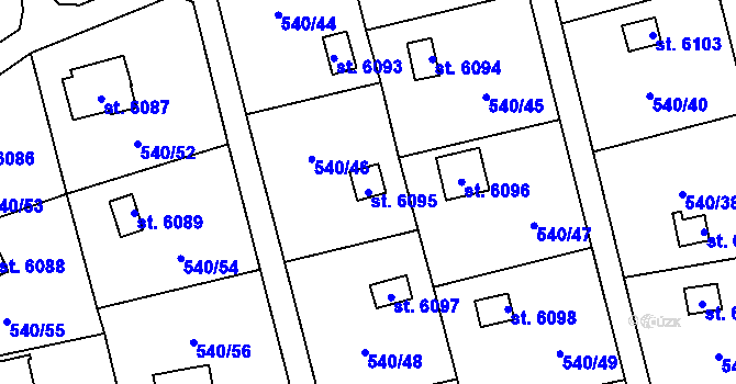 Parcela st. 6095 v KÚ Cheb, Katastrální mapa