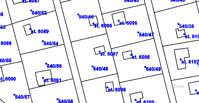 Parcela st. 6097 v KÚ Cheb, Katastrální mapa