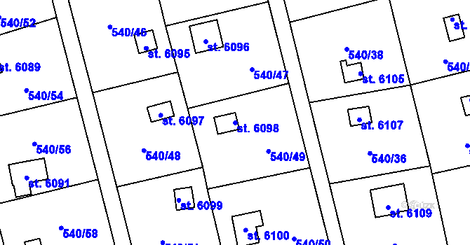 Parcela st. 6098 v KÚ Cheb, Katastrální mapa