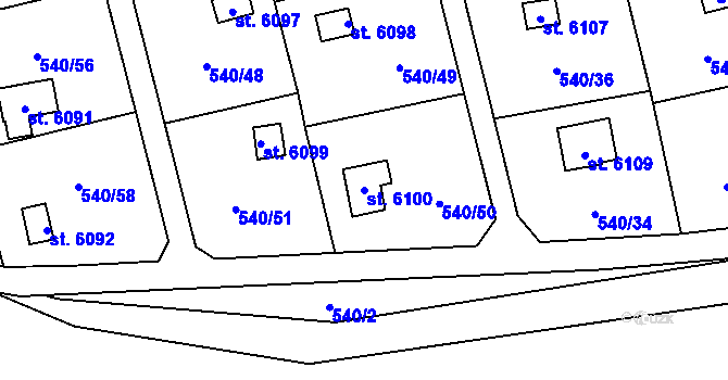 Parcela st. 6100 v KÚ Cheb, Katastrální mapa