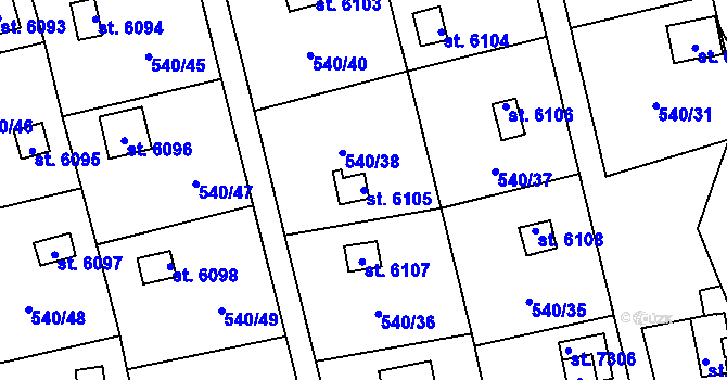 Parcela st. 6105 v KÚ Cheb, Katastrální mapa