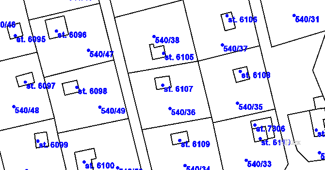 Parcela st. 6107 v KÚ Cheb, Katastrální mapa