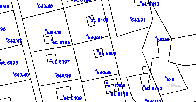 Parcela st. 6108 v KÚ Cheb, Katastrální mapa