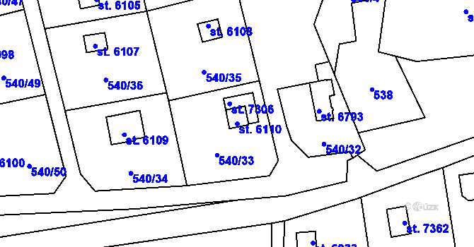 Parcela st. 6110 v KÚ Cheb, Katastrální mapa