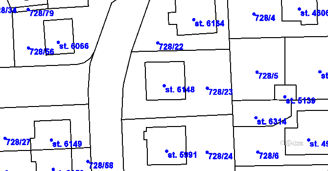Parcela st. 6148 v KÚ Cheb, Katastrální mapa