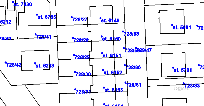 Parcela st. 6151 v KÚ Cheb, Katastrální mapa