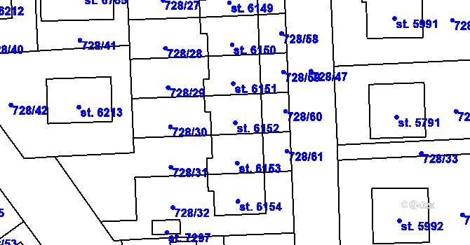 Parcela st. 6152 v KÚ Cheb, Katastrální mapa