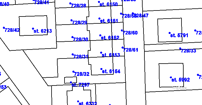 Parcela st. 6153 v KÚ Cheb, Katastrální mapa