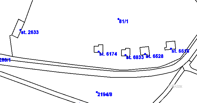 Parcela st. 6174 v KÚ Cheb, Katastrální mapa