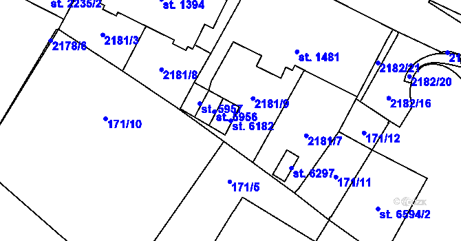 Parcela st. 6182 v KÚ Cheb, Katastrální mapa