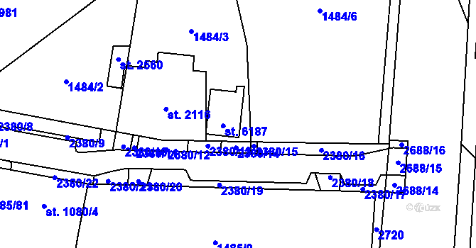 Parcela st. 6188 v KÚ Cheb, Katastrální mapa