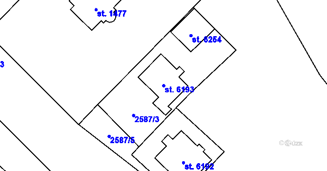 Parcela st. 6193 v KÚ Cheb, Katastrální mapa