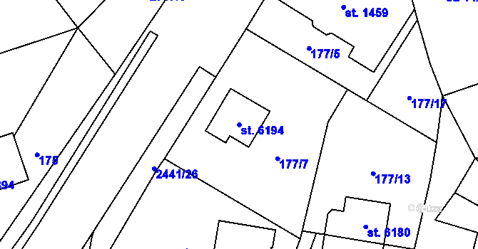 Parcela st. 6194 v KÚ Cheb, Katastrální mapa