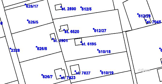 Parcela st. 6195 v KÚ Cheb, Katastrální mapa