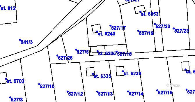 Parcela st. 6206 v KÚ Cheb, Katastrální mapa