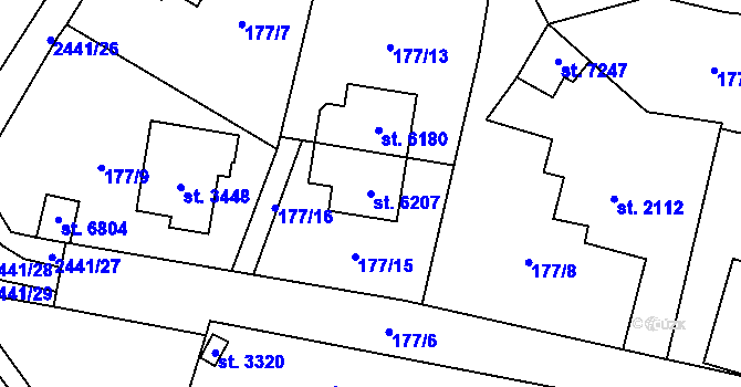 Parcela st. 6207 v KÚ Cheb, Katastrální mapa