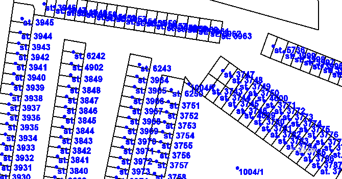Parcela st. 6250 v KÚ Cheb, Katastrální mapa