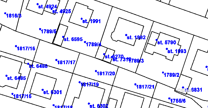 Parcela st. 6270 v KÚ Cheb, Katastrální mapa