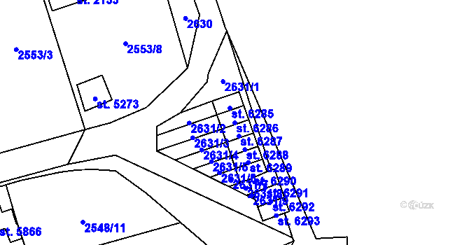 Parcela st. 6286 v KÚ Cheb, Katastrální mapa
