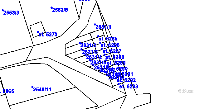 Parcela st. 6288 v KÚ Cheb, Katastrální mapa