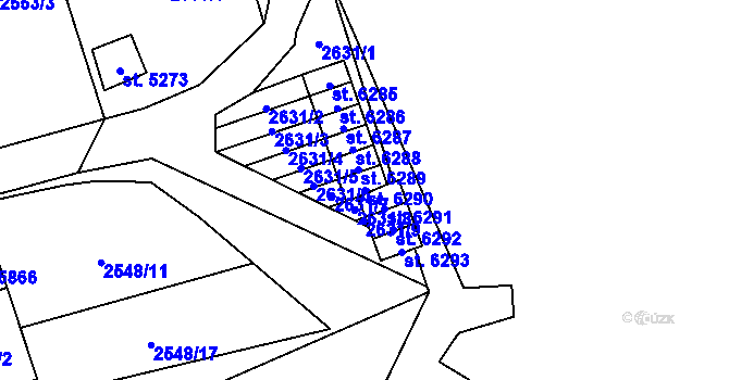 Parcela st. 6290 v KÚ Cheb, Katastrální mapa