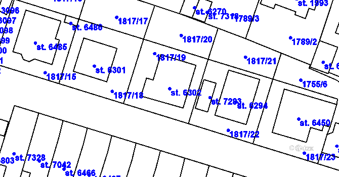 Parcela st. 6302 v KÚ Cheb, Katastrální mapa