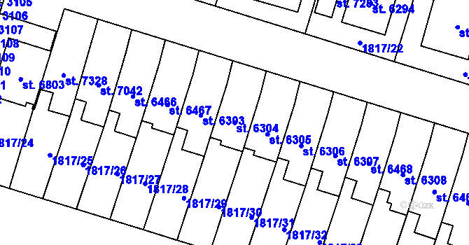 Parcela st. 6304 v KÚ Cheb, Katastrální mapa