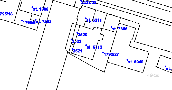 Parcela st. 6312 v KÚ Cheb, Katastrální mapa