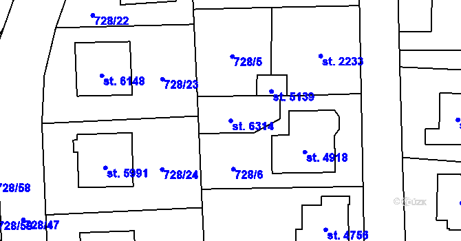 Parcela st. 6314 v KÚ Cheb, Katastrální mapa