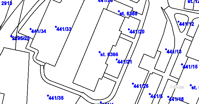 Parcela st. 6366 v KÚ Cheb, Katastrální mapa