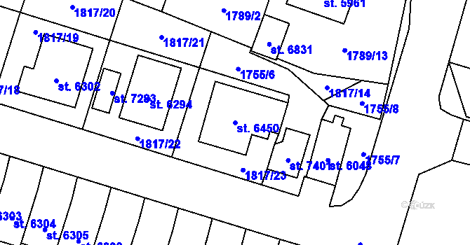 Parcela st. 6450 v KÚ Cheb, Katastrální mapa