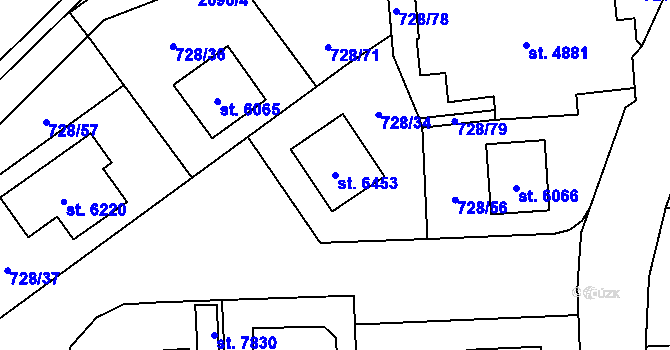 Parcela st. 6453 v KÚ Cheb, Katastrální mapa