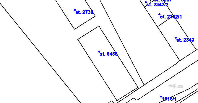 Parcela st. 6458 v KÚ Cheb, Katastrální mapa