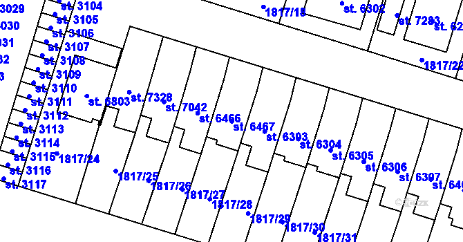 Parcela st. 6467 v KÚ Cheb, Katastrální mapa