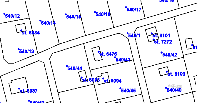 Parcela st. 6476 v KÚ Cheb, Katastrální mapa