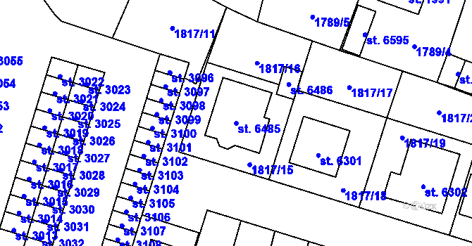Parcela st. 6485 v KÚ Cheb, Katastrální mapa