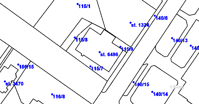 Parcela st. 6496 v KÚ Cheb, Katastrální mapa