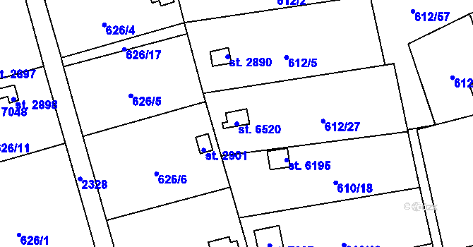 Parcela st. 6520 v KÚ Cheb, Katastrální mapa