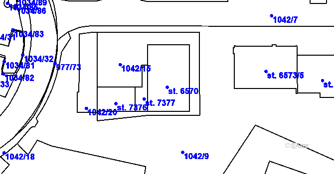 Parcela st. 6570 v KÚ Cheb, Katastrální mapa