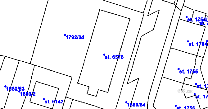Parcela st. 6576 v KÚ Cheb, Katastrální mapa